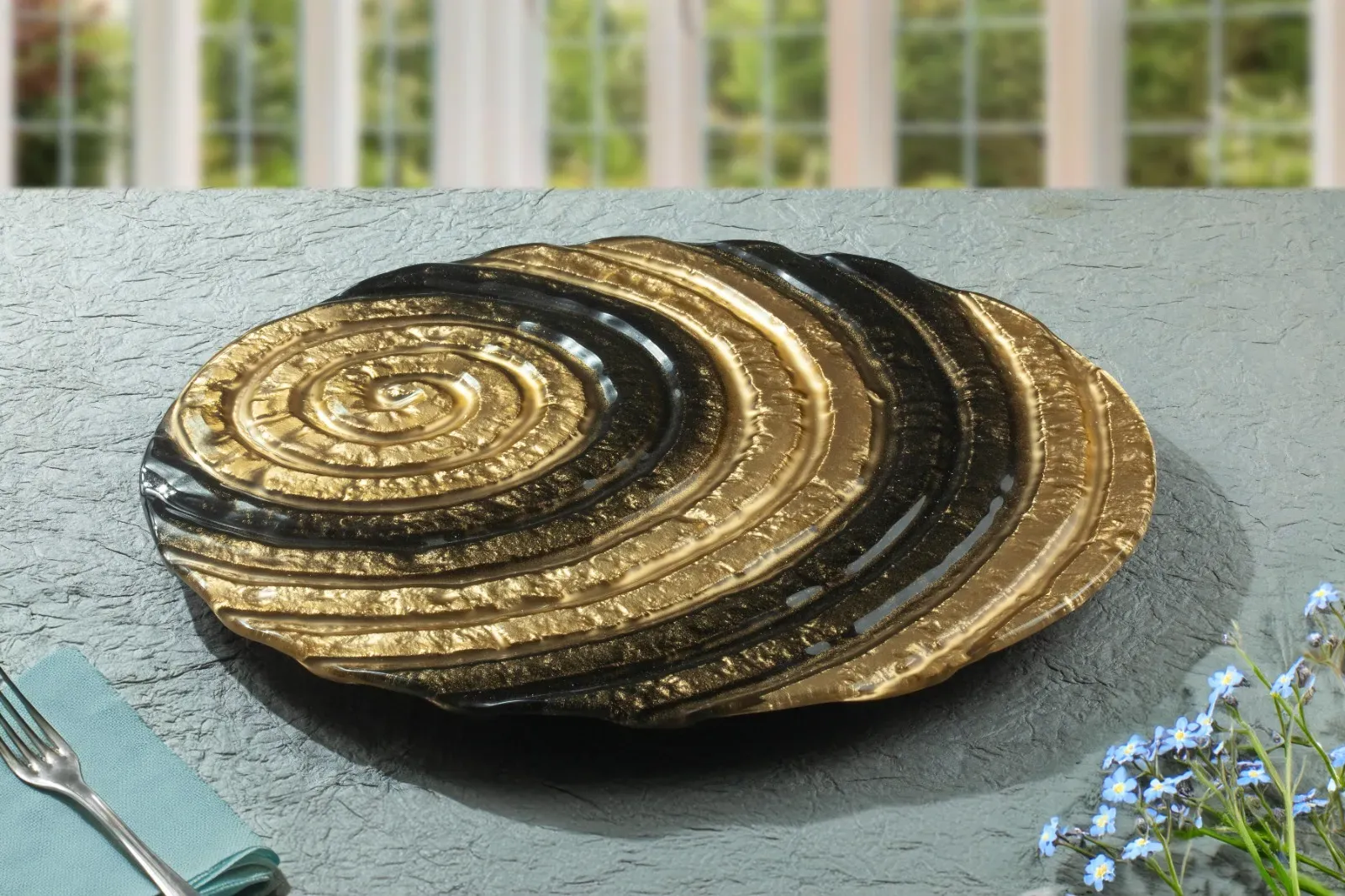 Lazy Susan Round Platter- Black Gold0