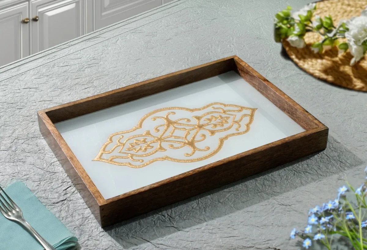 Wooden Tray white gold