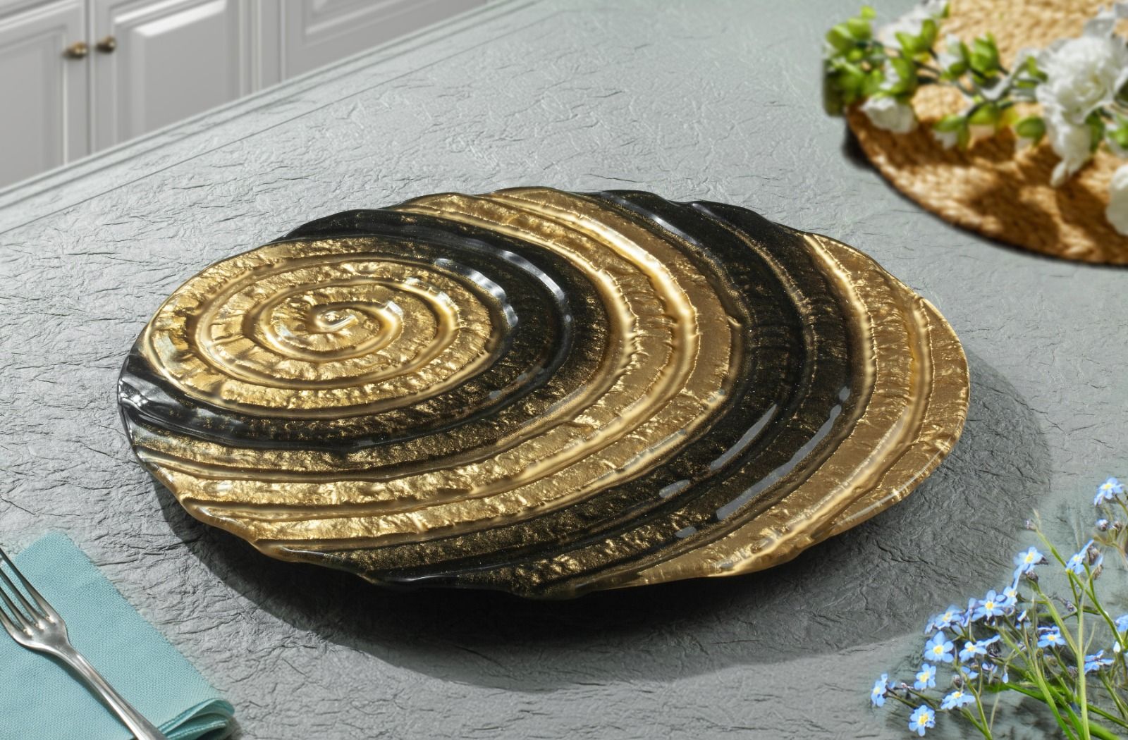 Lazy Susan Round Platter- Black Gold